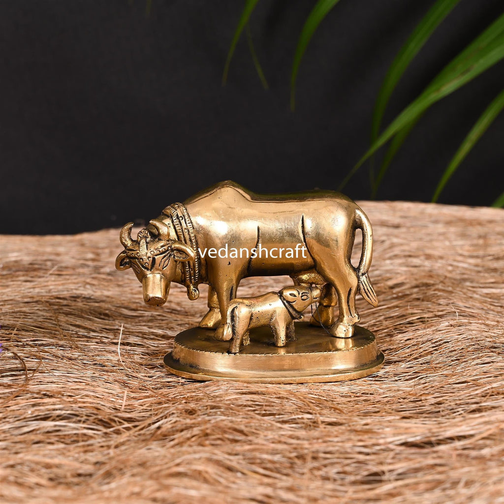 Brass Kamdhenu Cow With Calf Idol Vedansh Craft