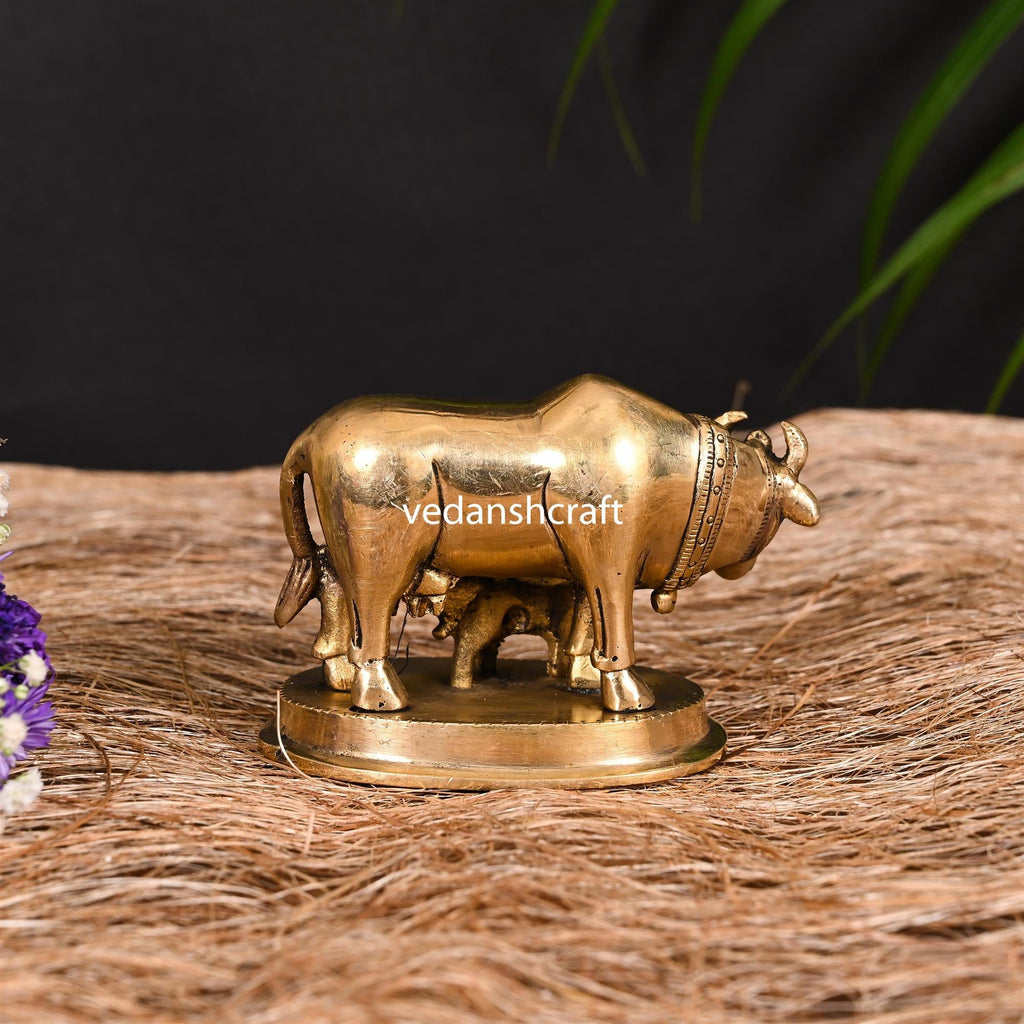 Brass Kamdhenu Cow With Calf Idol Vedansh Craft