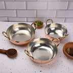 Copper Handcrafted Kadhai Set of Three – Premium Brassware (11 Inch) Vedansh Craft