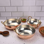 Copper Handcrafted Kadhai Set of Three – Premium Brassware (11 Inch) Vedansh Craft