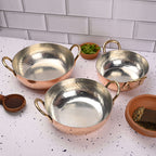Copper Handcrafted Kadhai Set of Three – Premium Brassware (11 Inch) Vedansh Craft