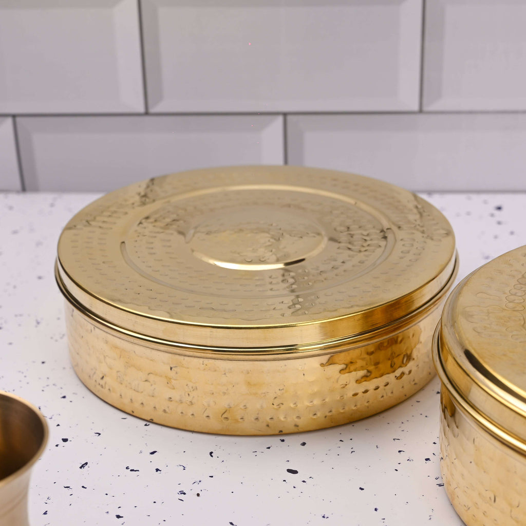 Brass Handcrafted Hammered Chapati/Roti Box Pack of Three (9.4 Inch) Vedansh Craft