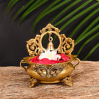 Brass Hand-Carved Urli With Bell (7 Inch) Vedansh Craft