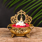 Brass Hand-Carved Urli With Bell (7 Inch) Vedansh Craft