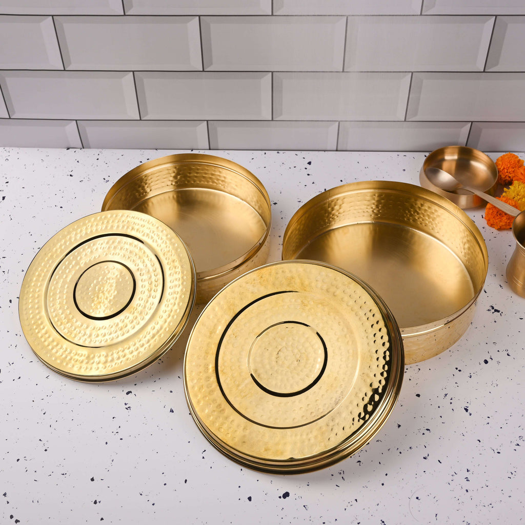 Brass Handcrafted Hammered Chapati/Roti Box Pack of Three (9.4 Inch) Vedansh Craft