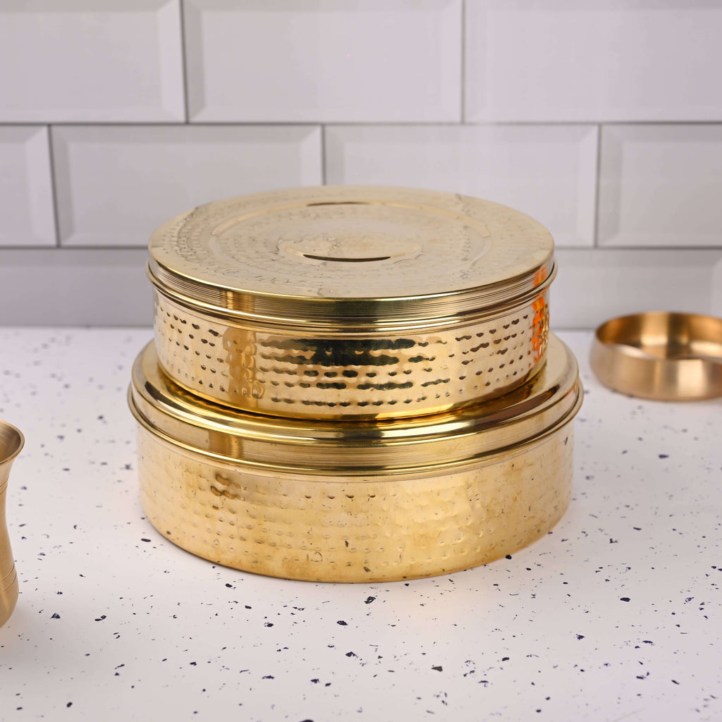 Brass Handcrafted Hammered Chapati/Roti Box Pack of Three (9.4 Inch) Vedansh Craft