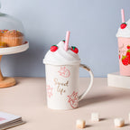 Strawberry Coffee Mug With Lid And Straw 380 ml Nestasia