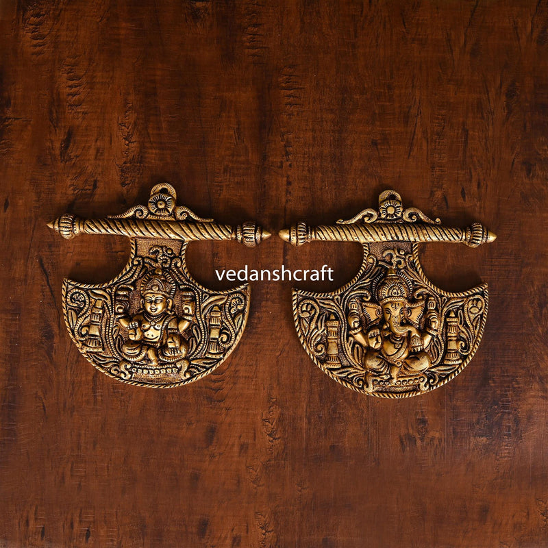 Brass Ganesha And Lakshmi Wall Hanging Set (8 Inch) Vedansh Craft