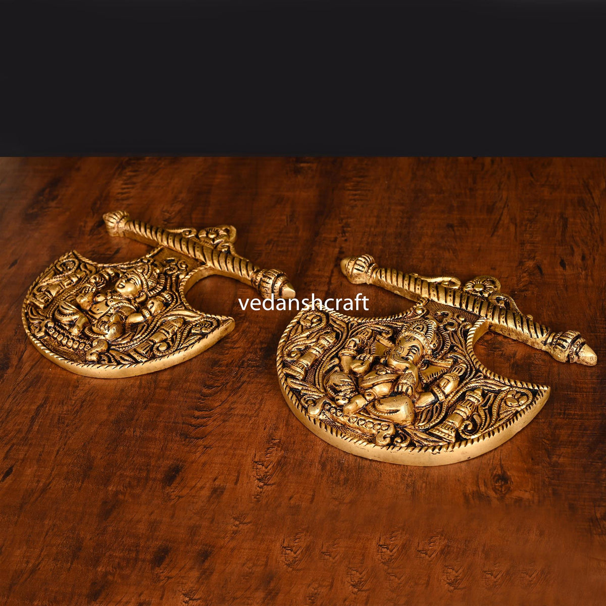 Brass Ganesha And Lakshmi Wall Hanging Set (8 Inch) Vedansh Craft