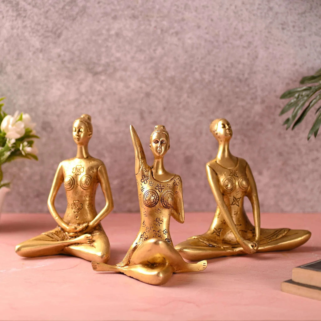Brass Yoga Lady Figurines Set of Three (7 Inch) Vedansh Craft