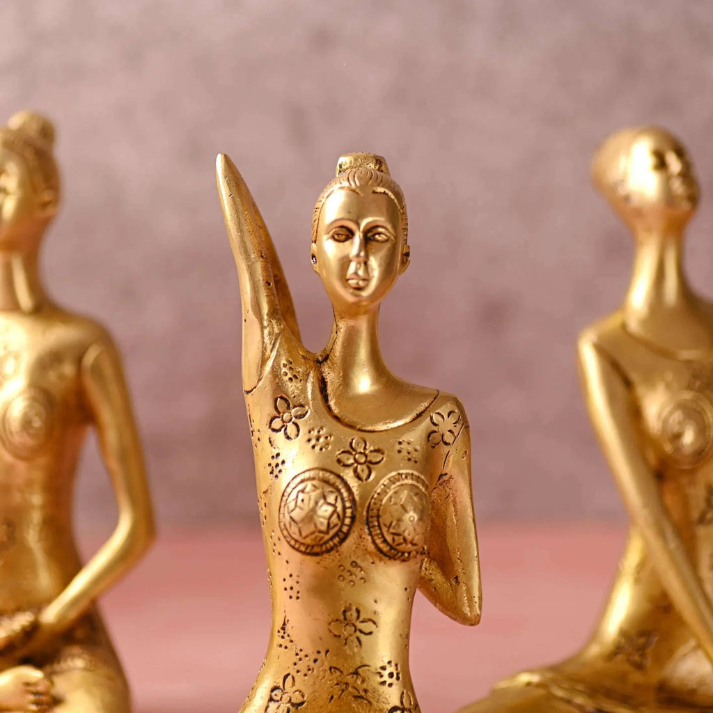 Brass Yoga Lady Figurines Set of Three (7 Inch) Vedansh Craft