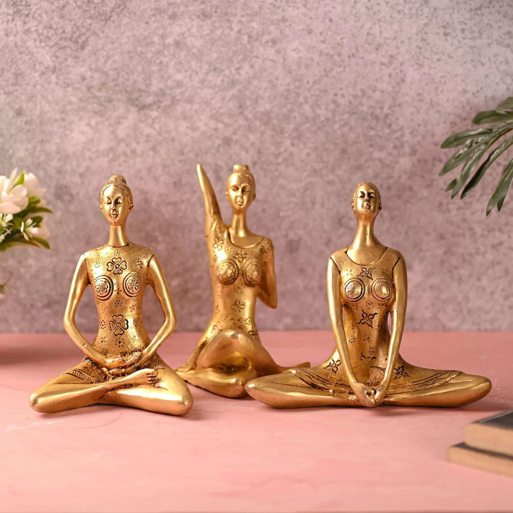 Brass Yoga Lady Figurines Set of Three (7 Inch) Vedansh Craft