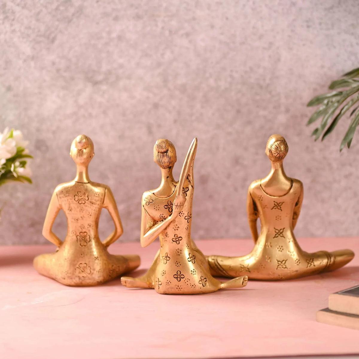 Brass Yoga Lady Figurines Set of Three (7 Inch) Vedansh Craft