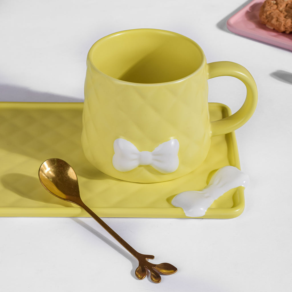 Bow Cup With Rectangular Plate Yellow 260 ml Nestasia