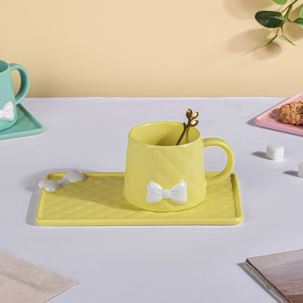 Bow Cup With Rectangular Plate Yellow 260 ml Nestasia