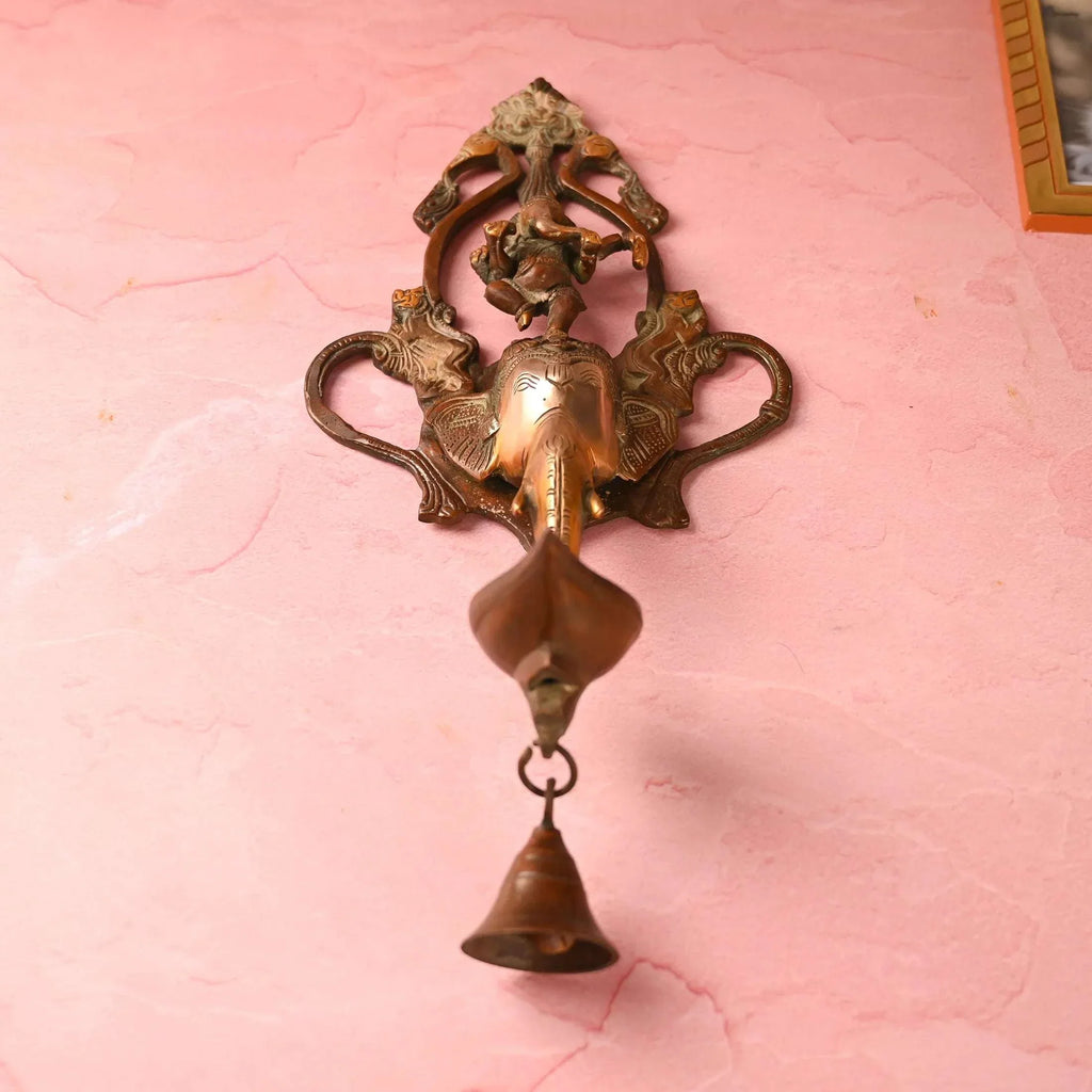 Brass Elephant Ganesha Wall Hanging Diya with Bell (16 Inch) Vedansh Craft
