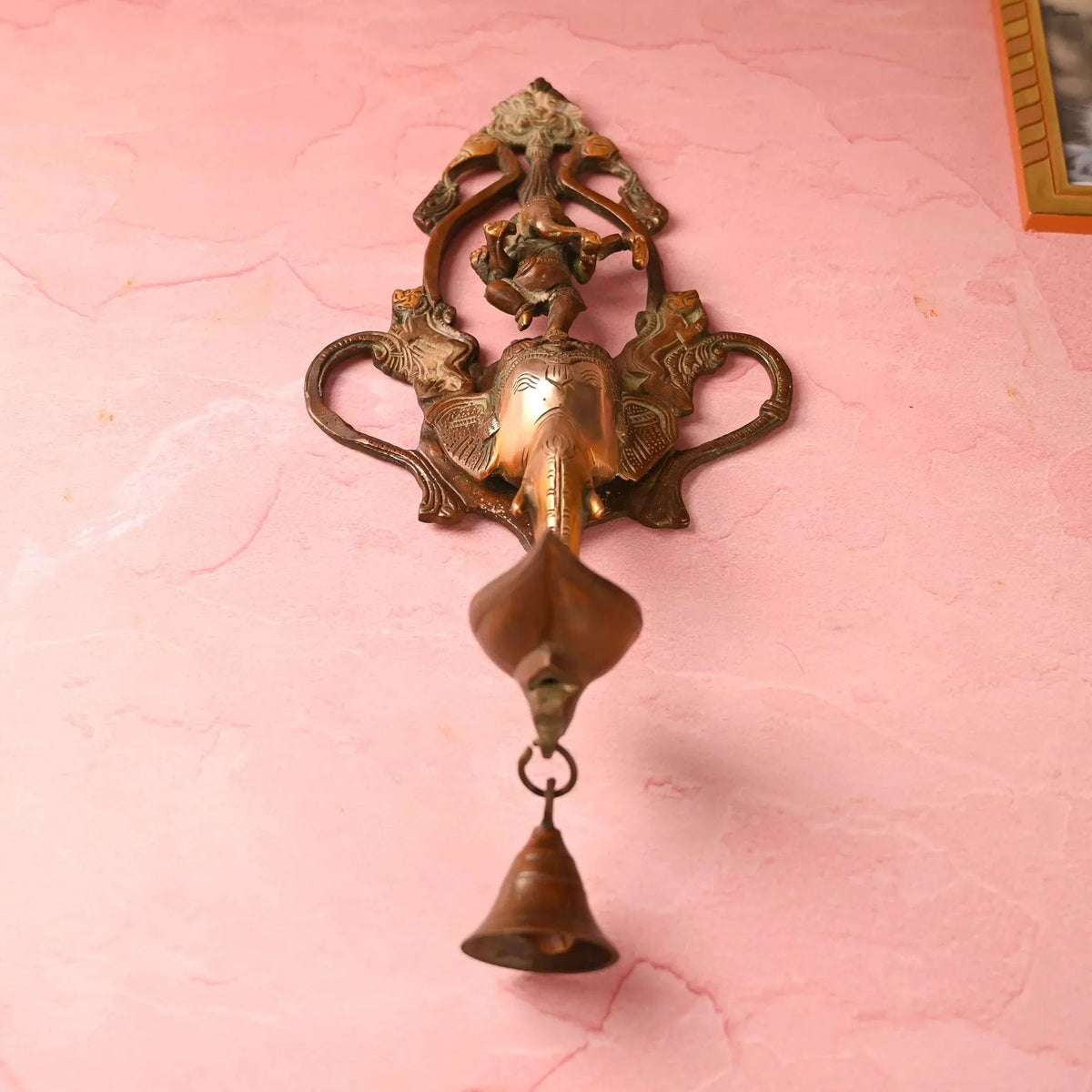 Brass Elephant Ganesha Wall Hanging Diya with Bell (16 Inch) Vedansh Craft