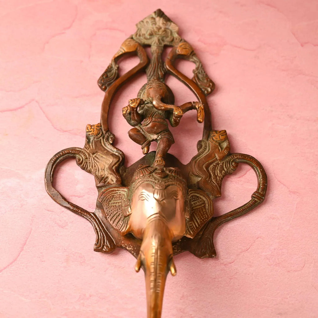 Brass Elephant Ganesha Wall Hanging Diya with Bell (16 Inch) Vedansh Craft