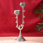 Brass Silver Plated Candle Stand with Ghungroo (13.5 Inch) Vedansh Craft