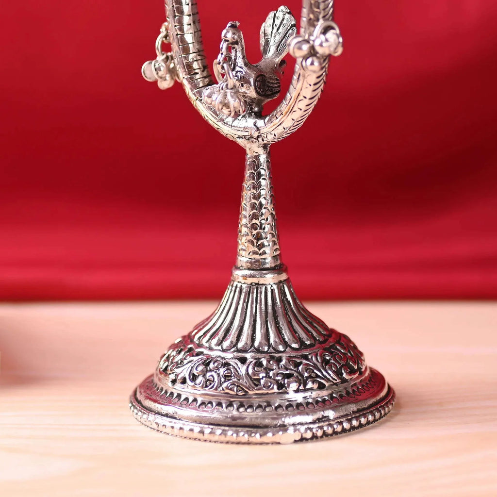 Brass Silver Plated Candle Stand with Ghungroo (13.5 Inch) Vedansh Craft