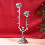 Brass Silver Plated Candle Stand with Ghungroo (13.5 Inch) Vedansh Craft