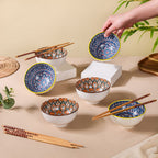 Mandala Snack Bowl & Chopstick Multicolour Set Of 6 Nestasia