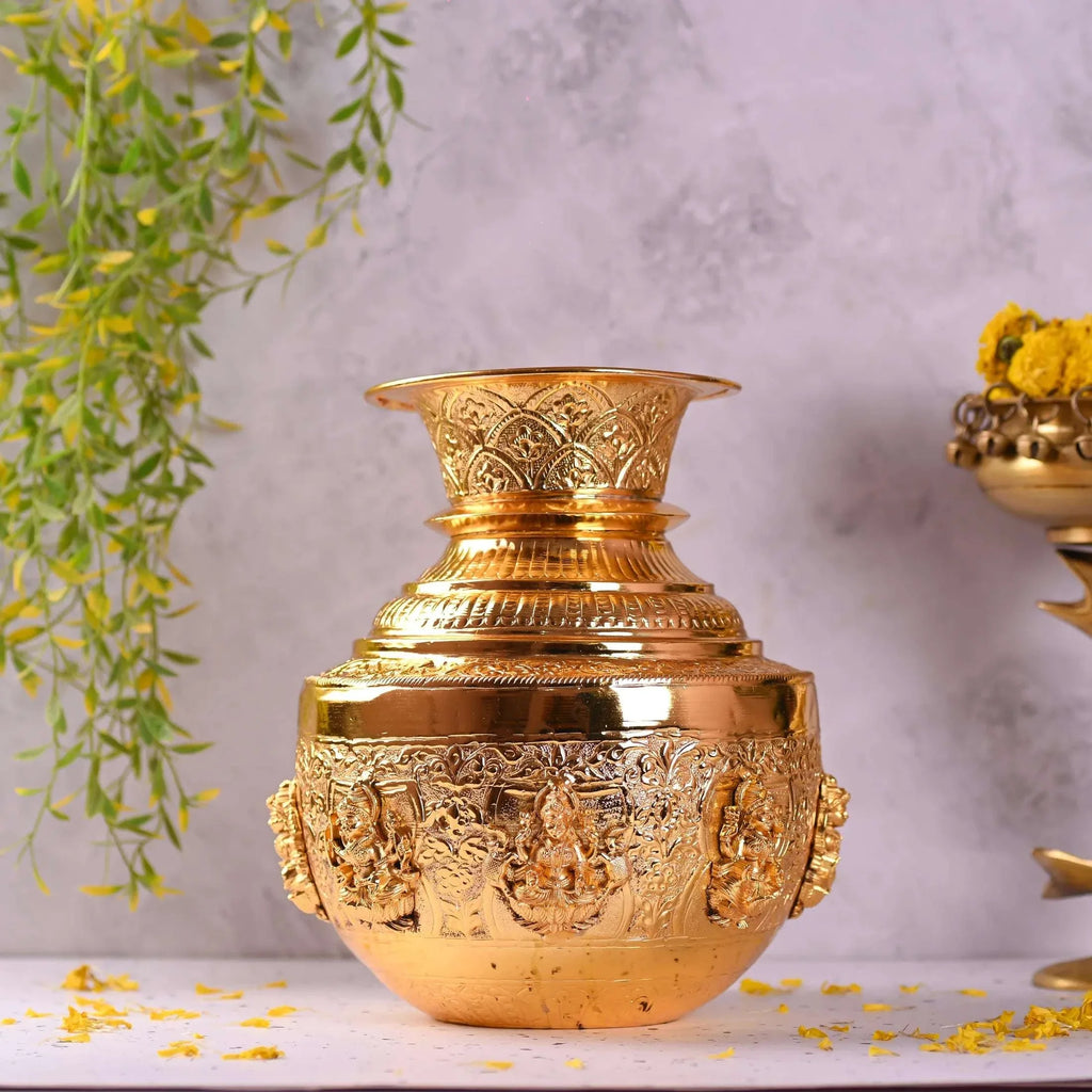 Brass Ashtalakshmi Kodam / Kalash (10 Inch) Vedansh Craft