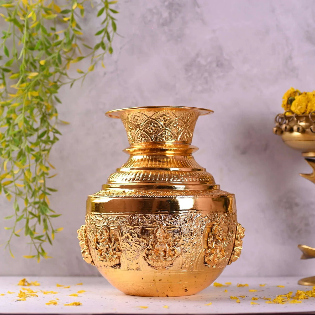 Brass Ashtalakshmi Kodam / Kalash (10 Inch) Vedansh Craft