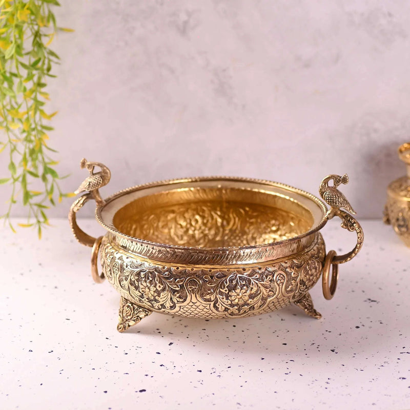 Brass Majestic Peacock Urli (4.5 Inch) Vedansh Craft