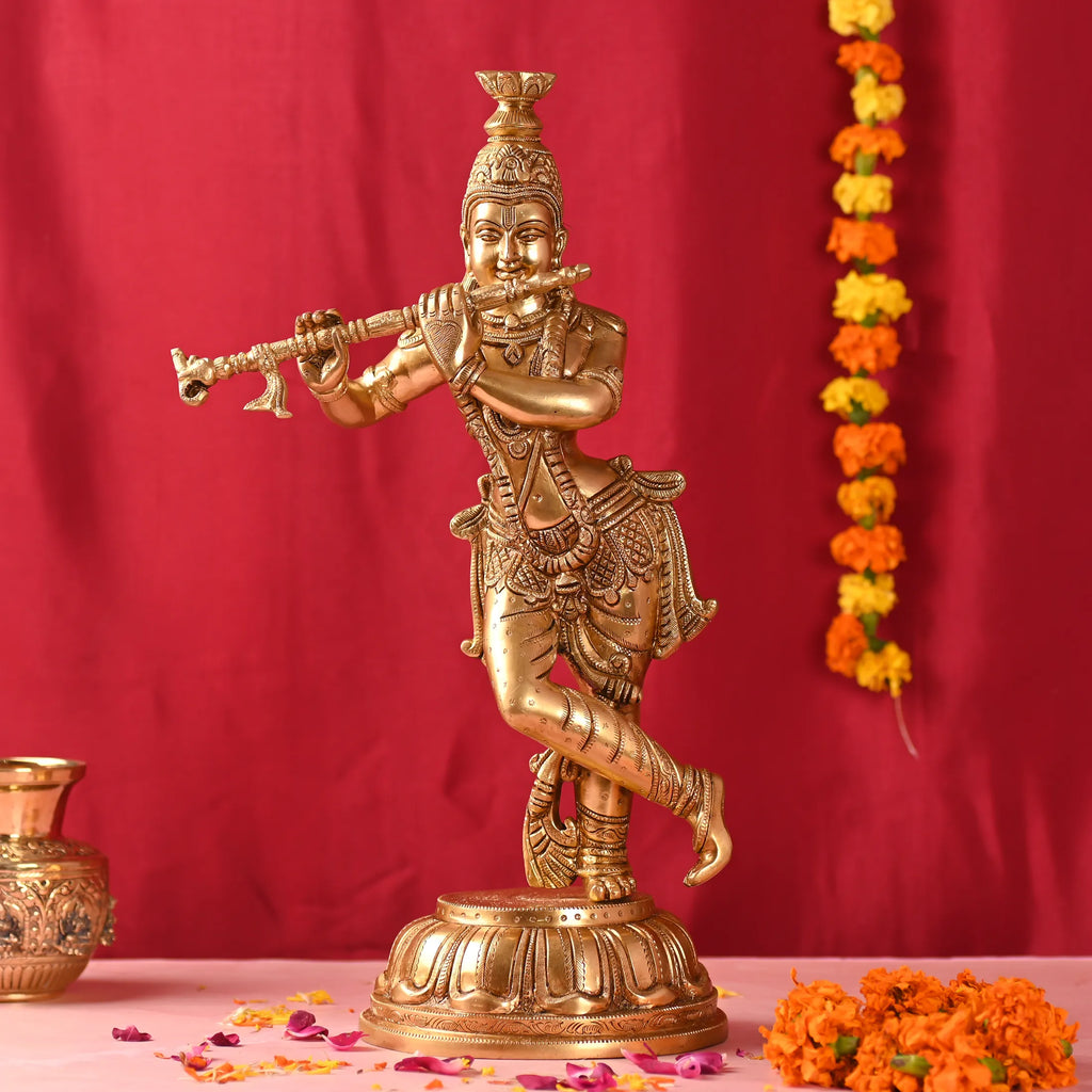 Brass Standing Krishna Idol (19 Inch) Vedansh Craft