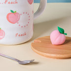 Morning Tea Mug Peach Patterned With Lid And Spoon 350 ml Nestasia