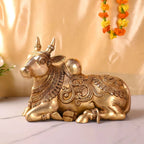 Brass Majestic Sitting Nandi Idol (10 Inch) Vedansh Craft