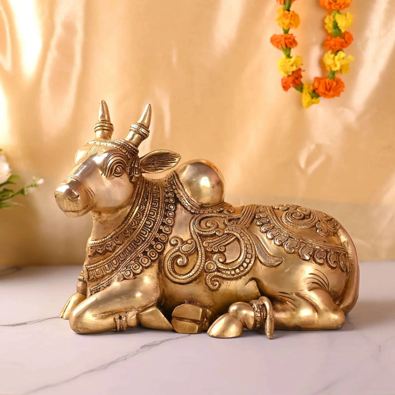 Brass Majestic Sitting Nandi Idol (10 Inch) Vedansh Craft