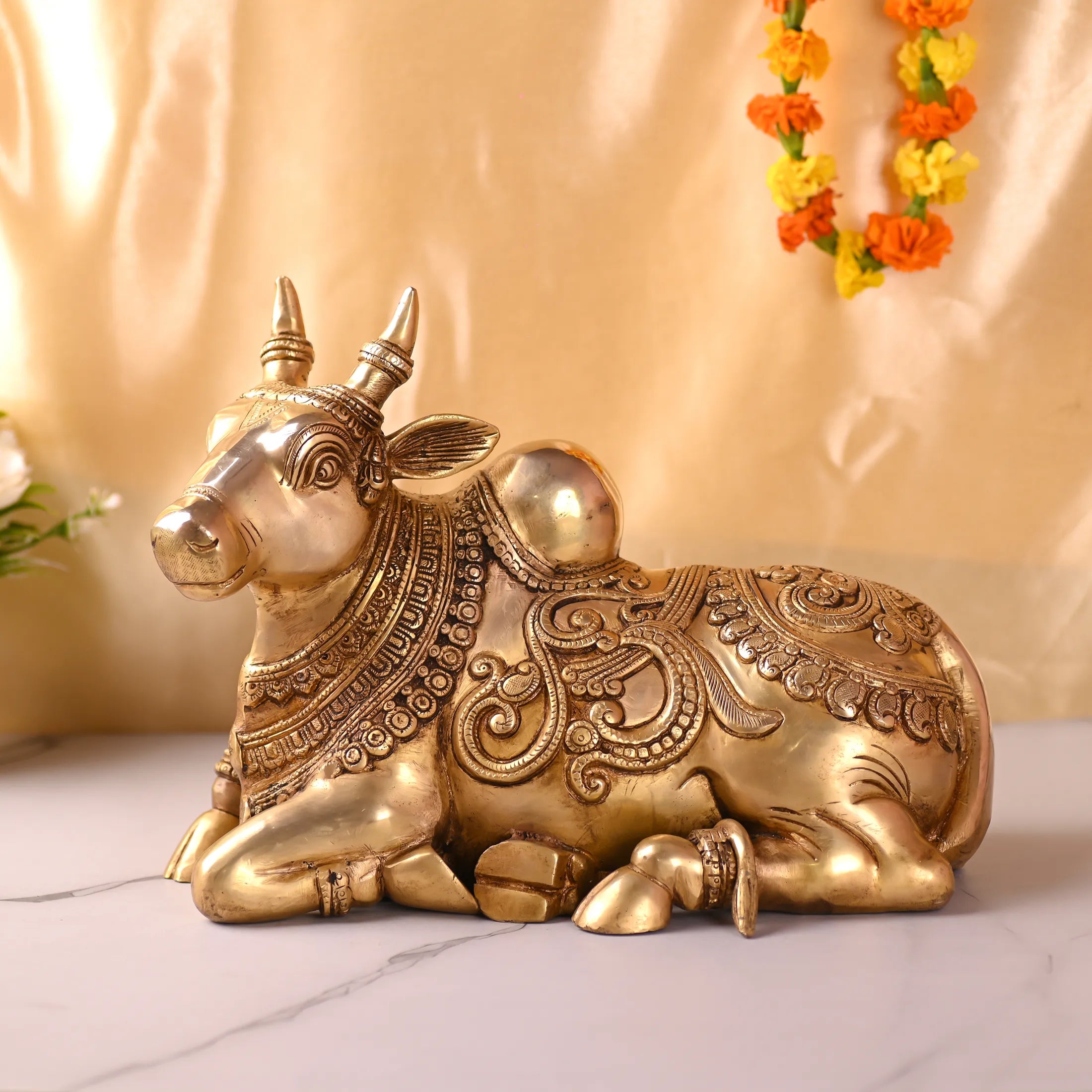 Brass Majestic Sitting Nandi Idol (10 Inch) Vedansh Craft