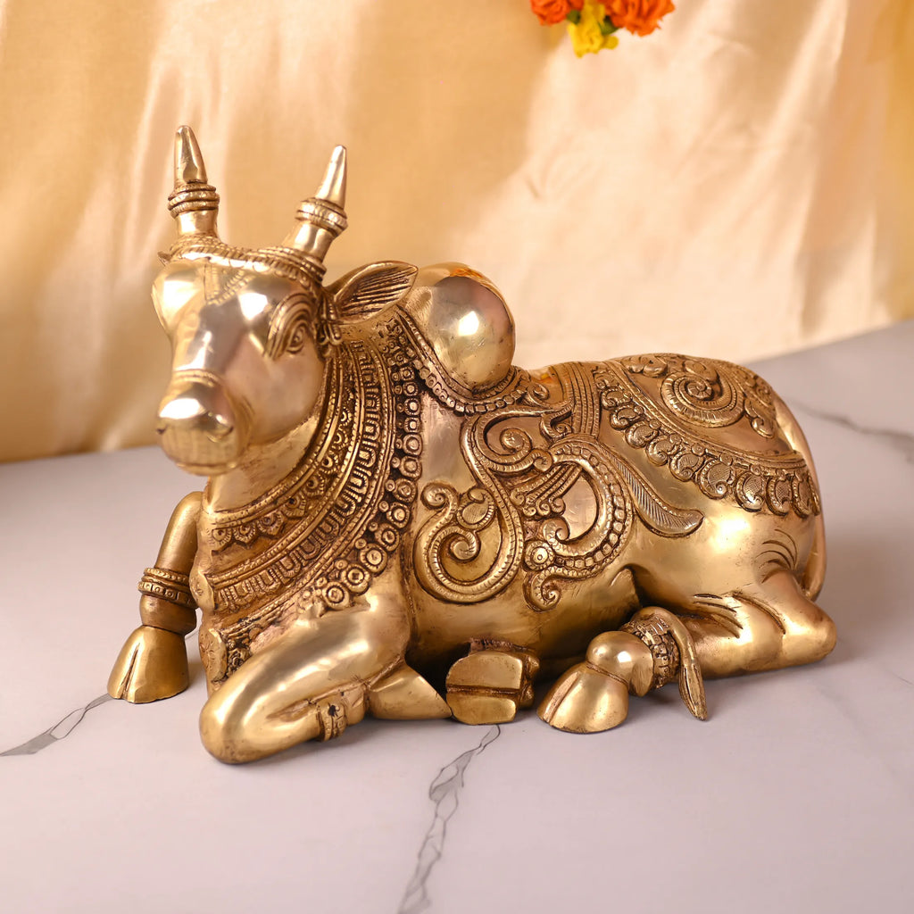 Brass Majestic Sitting Nandi Idol (10 Inch) Vedansh Craft