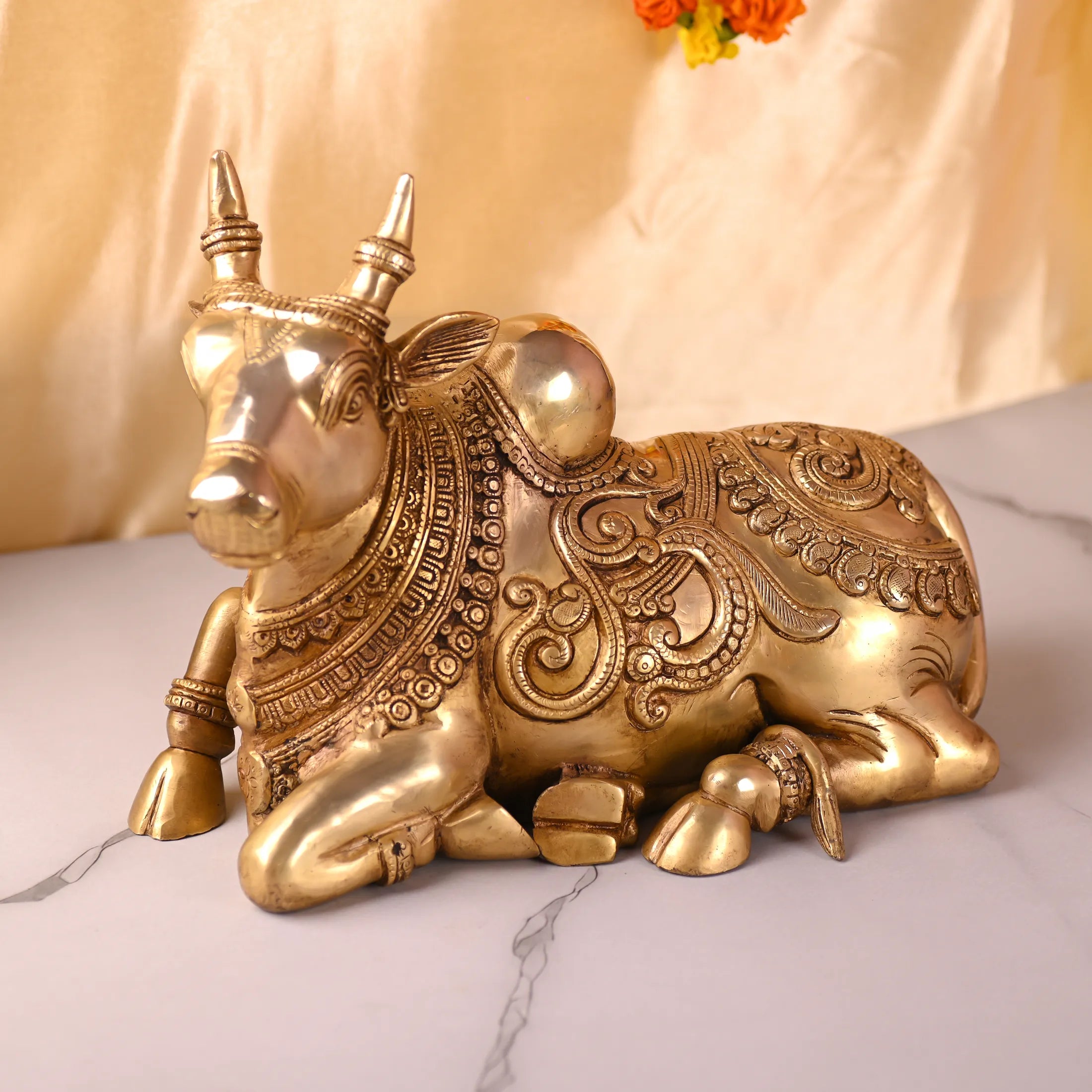 Brass Majestic Sitting Nandi Idol (10 Inch) Vedansh Craft