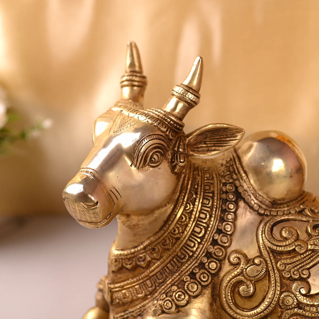 Brass Majestic Sitting Nandi Idol (10 Inch) Vedansh Craft