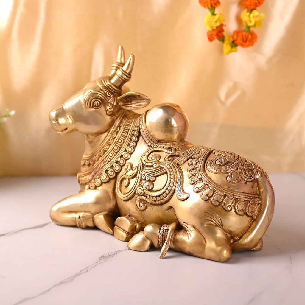 Brass Majestic Sitting Nandi Idol (10 Inch) Vedansh Craft