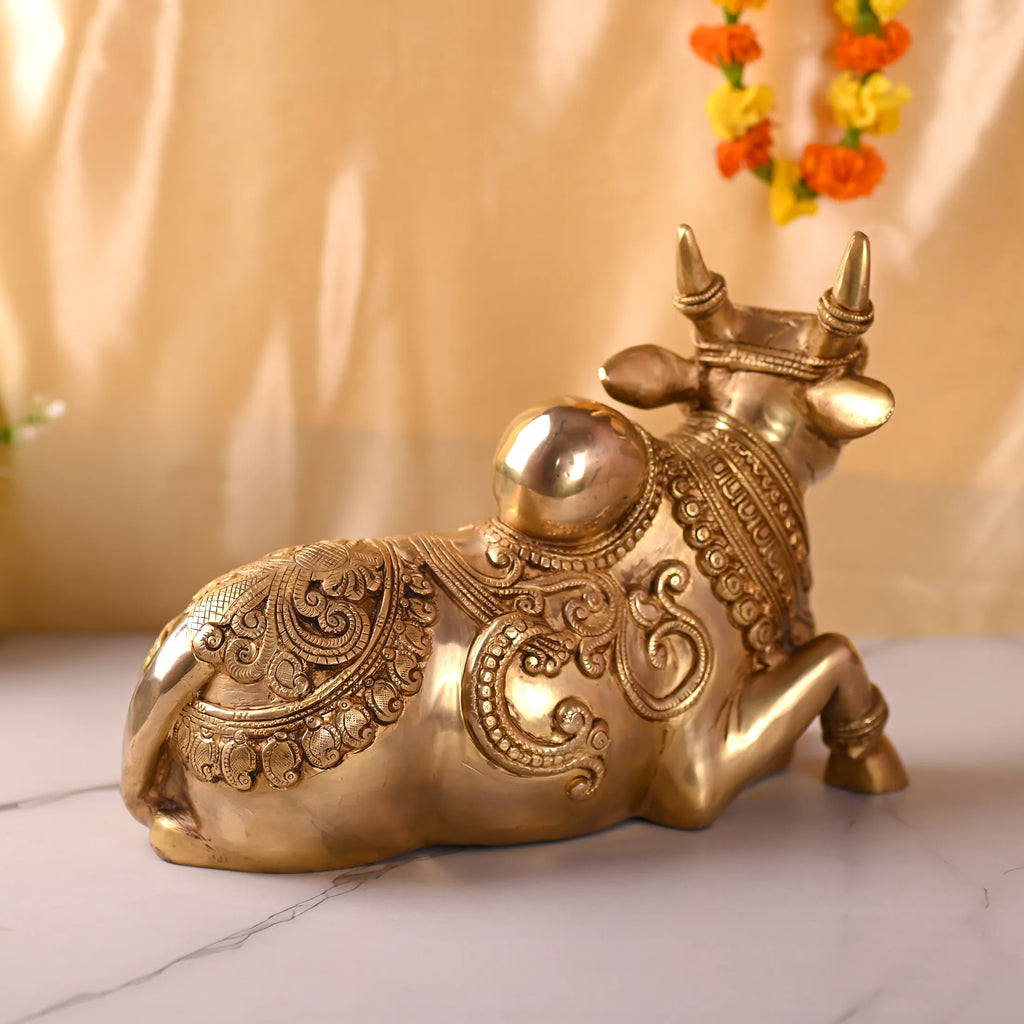 Brass Majestic Sitting Nandi Idol (10 Inch) Vedansh Craft