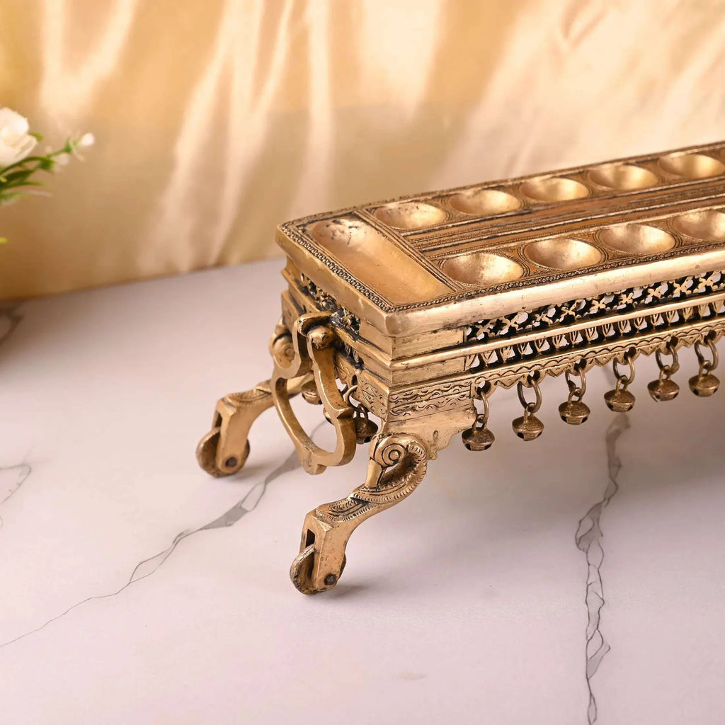 Brass Pallanguzhi Game Board with Wheels (18 Inch) Vedansh Craft