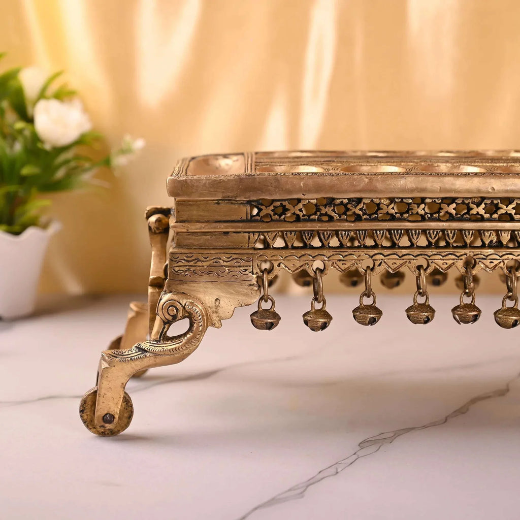 Brass Pallanguzhi Game Board with Wheels (18 Inch) Vedansh Craft