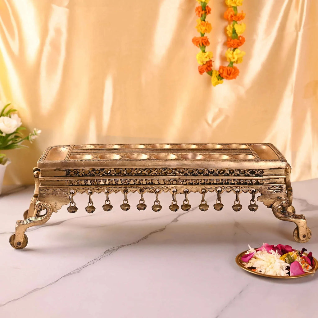 Brass Pallanguzhi Game Board with Wheels (18 Inch) Vedansh Craft