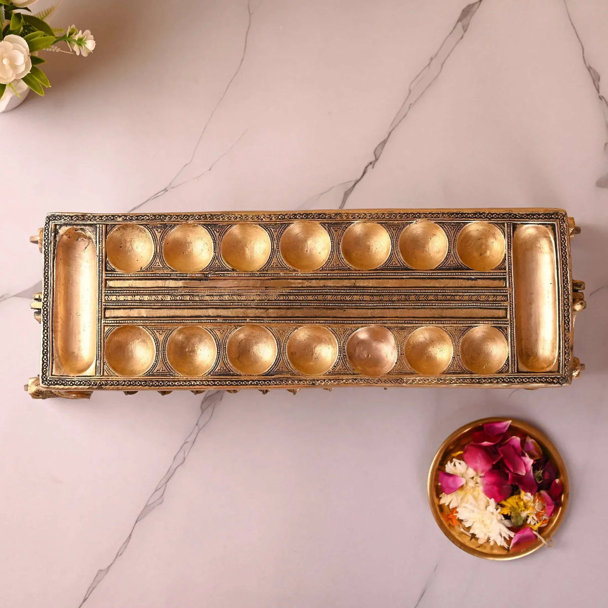 Brass Pallanguzhi Game Board with Wheels (18 Inch) Vedansh Craft