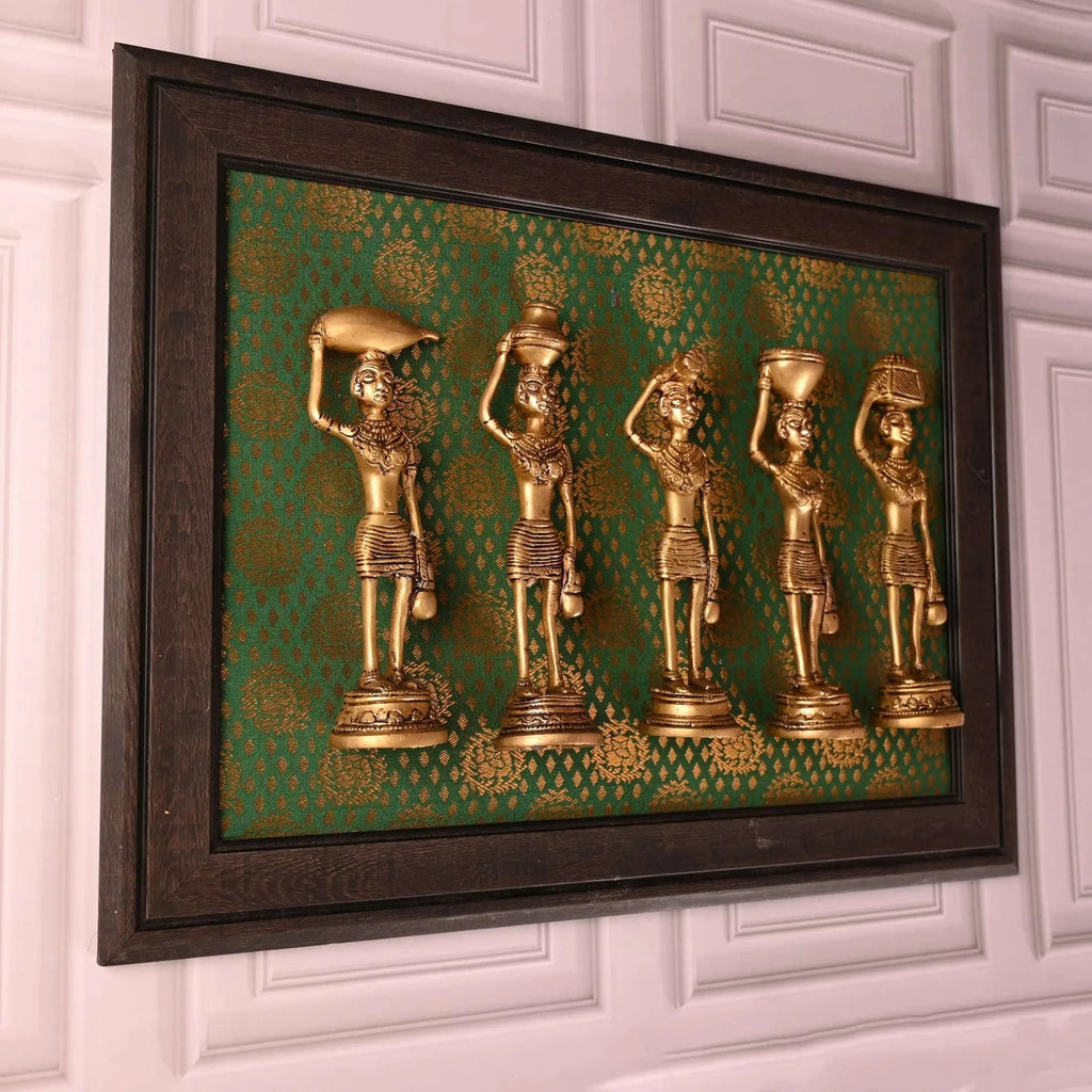 Brass Tribal Lady Statue Decor Set Of Five  (7.5 Inch) Vedansh Craft