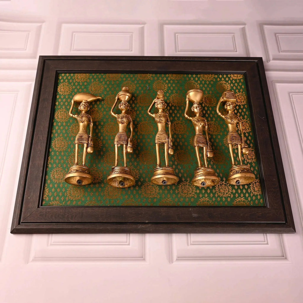 Brass Tribal Lady Statue Decor Set Of Five  (7.5 Inch) Vedansh Craft