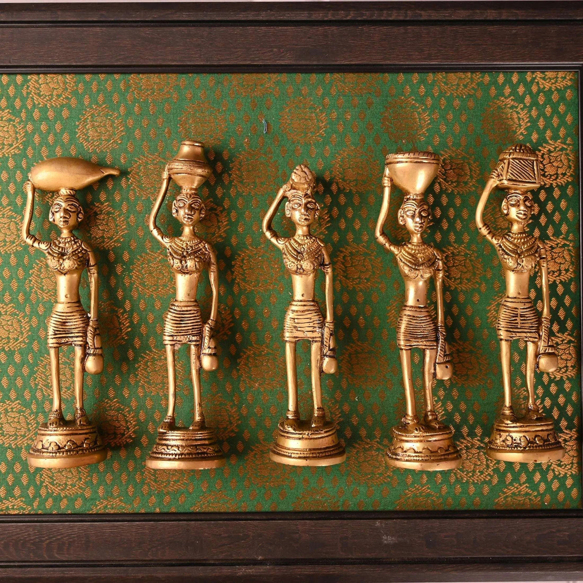 Brass Tribal Lady Statue Decor Set Of Five  (7.5 Inch) Vedansh Craft