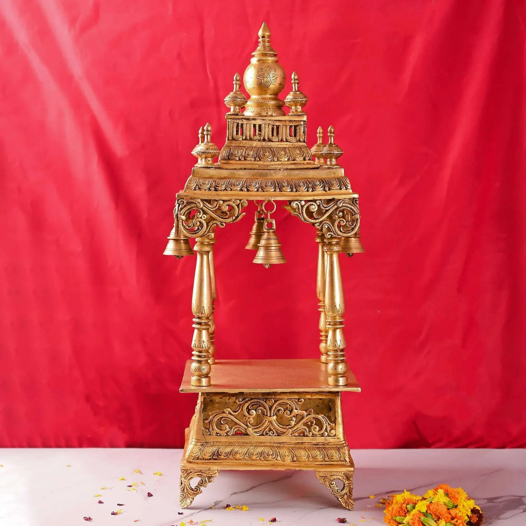 Brass Mandir / Temple With Hanging Bell (28 Inch) Vedansh Craft