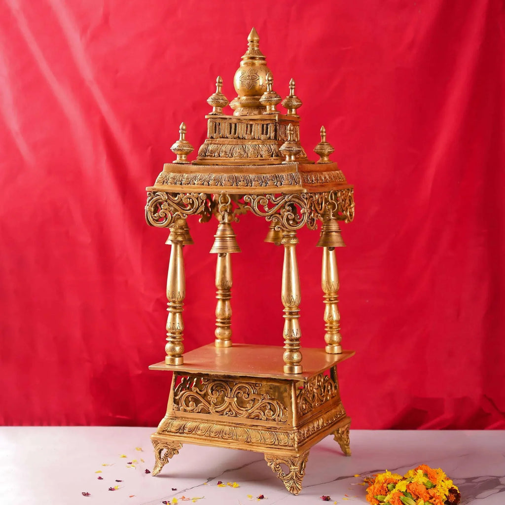 Brass Mandir / Temple With Hanging Bell (28 Inch) Vedansh Craft