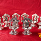 Brass Silver Plated Ashtalakshmi Diya set (5.7 Inch) Vedansh Craft