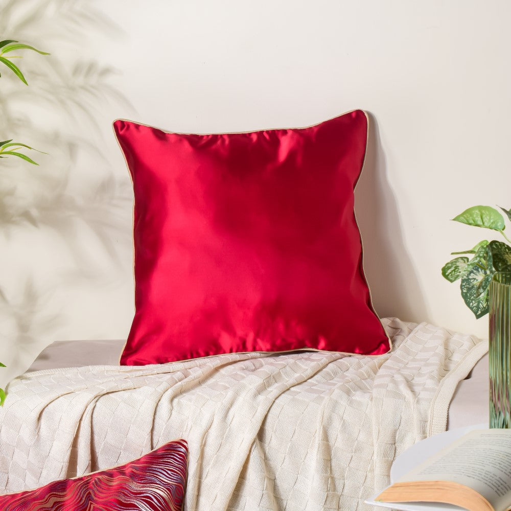 Luxury Embroidered Cushion Cover Red Set of 2 17x17 Inch Nestasia